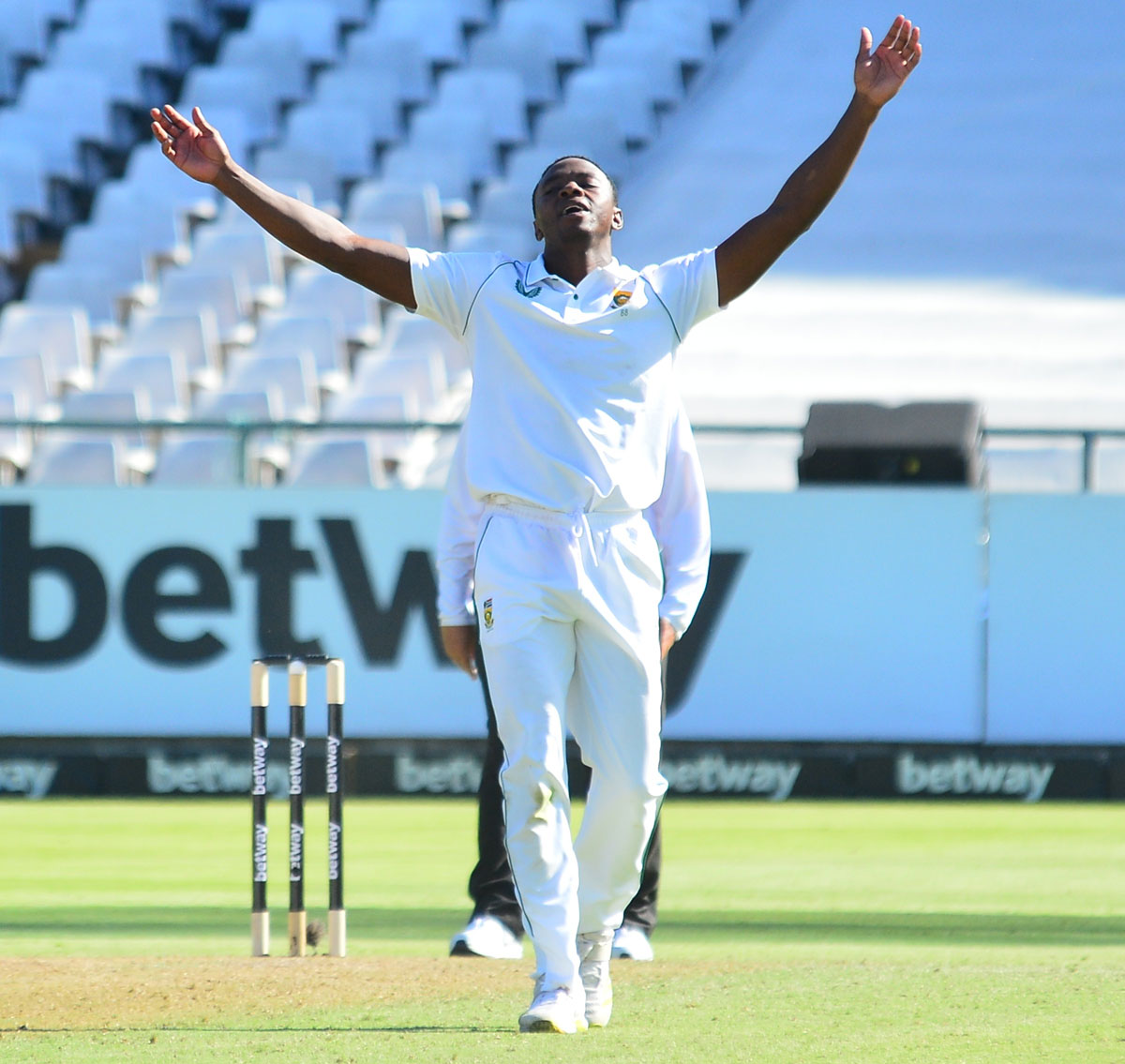 South Africa pacer Kagiso Rabada celebrates the wicket of India skipper Virat Kohli during Day 1 of the third Test at Newlands,  Cape Town, on Tuesday.