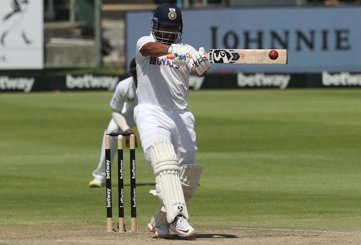 India's Rishabh Pant pulls one to the boundary during the morning session on Day 3 of the third Test against South Africa, at Cape Town, on Thursday.