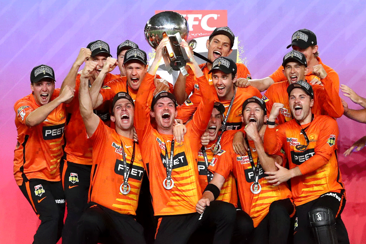 The Perth Scorchers celebrate winning BBL 11 after beating the Sydney Sixers at Marvel Stadium in Melbourne on Friday