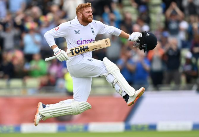  Jonny Bairstow celebrates after completing his century
