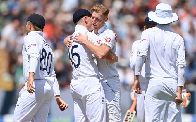 England captain Ben Stokes celebrates after dismissing Ravindra Jadeja