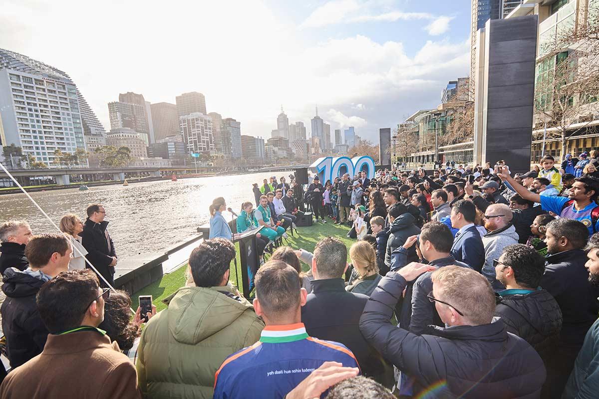 The T20 World Cup Trophy Tour Launch with the Yarra River in the backdrop