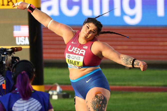 Chase Ealey of the United States in action during the women's shot put final.