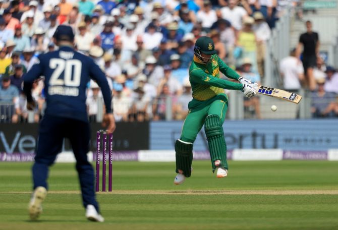 South Africa's Rassie van der Dussen in action during the first One-Day International against England at Chester-le-Street, Britain, on Tuesday.