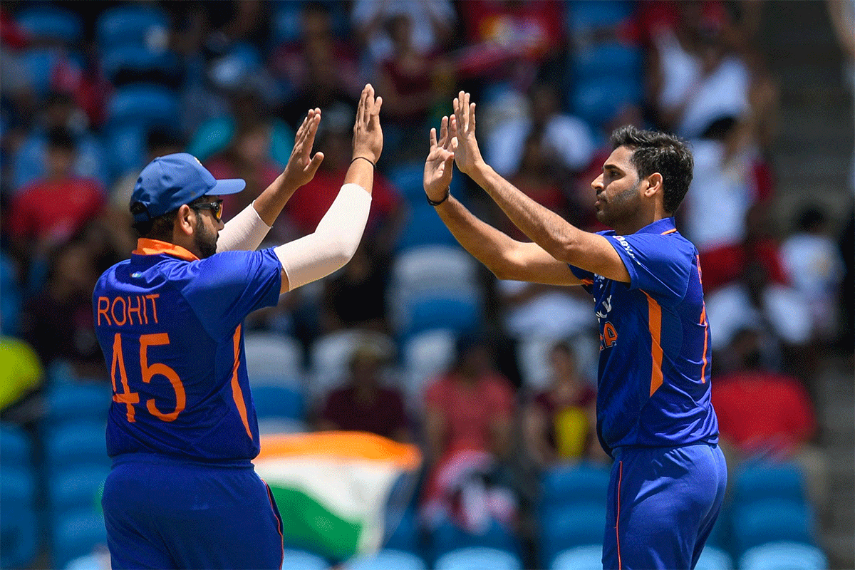 Bhuvneshwar Kumar struck early with the wicket of Shamarh Brooks