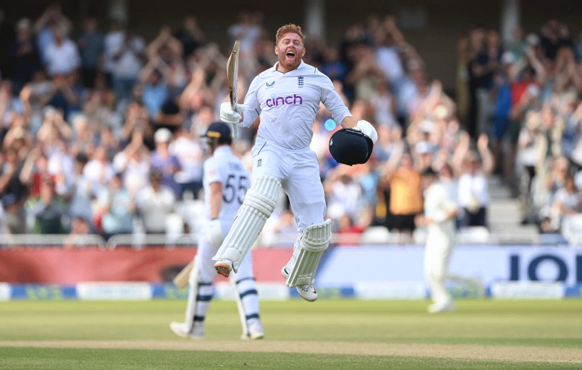 England batsman Jonny Bairstow celebrates his century