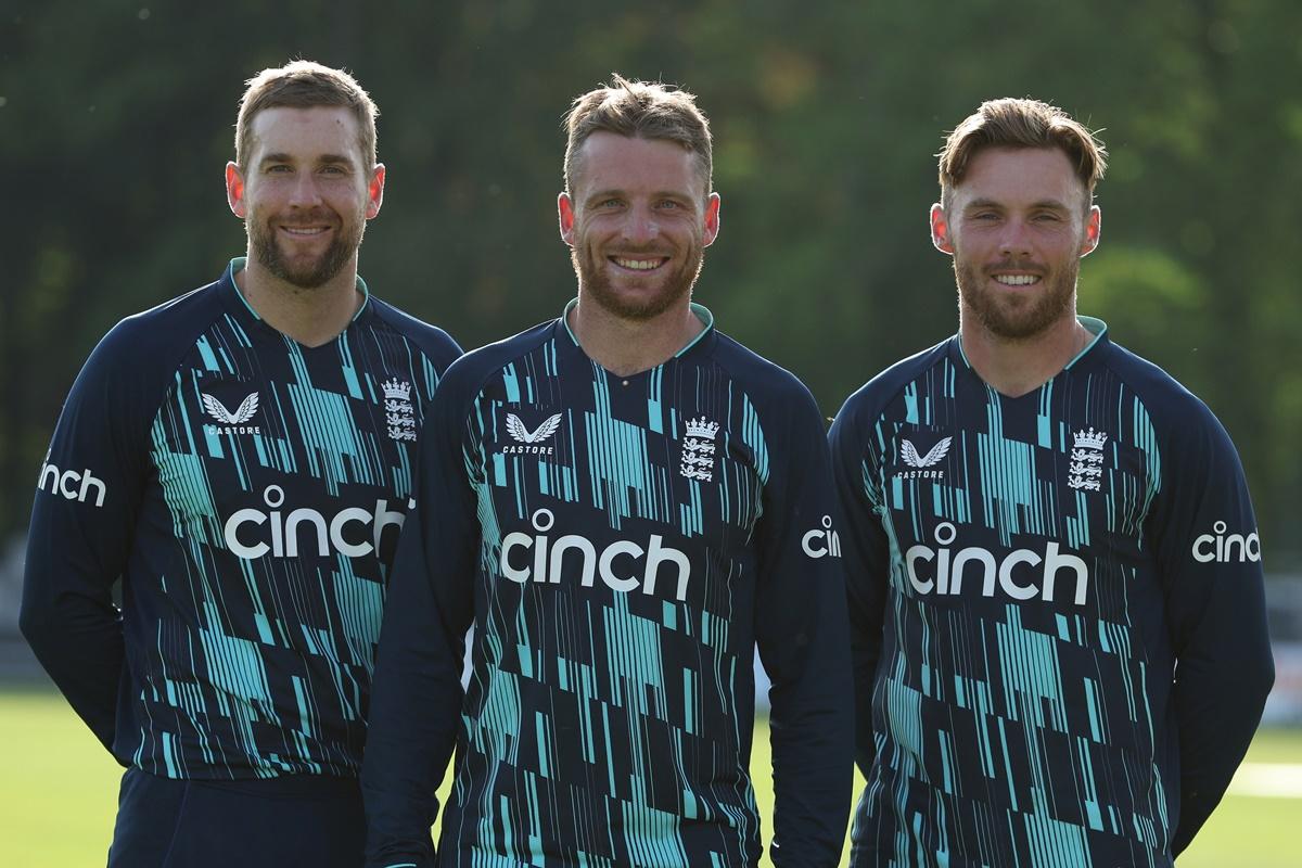 England's centurions Dawid Malan, Jos Buttler and Phil Salt pose for a picture after the first One-Day International against the Netherlands at VRA Cricket Ground in Amstelveen, on Friday.