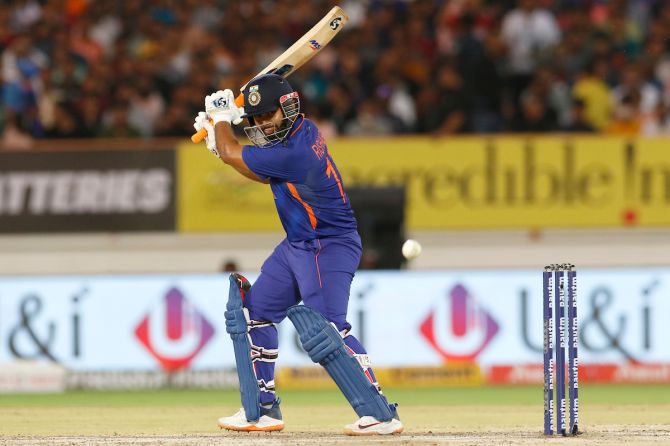 India’s Rishabh Pant bats during the fourth T20I against South Africa in Rajkot on Friday.