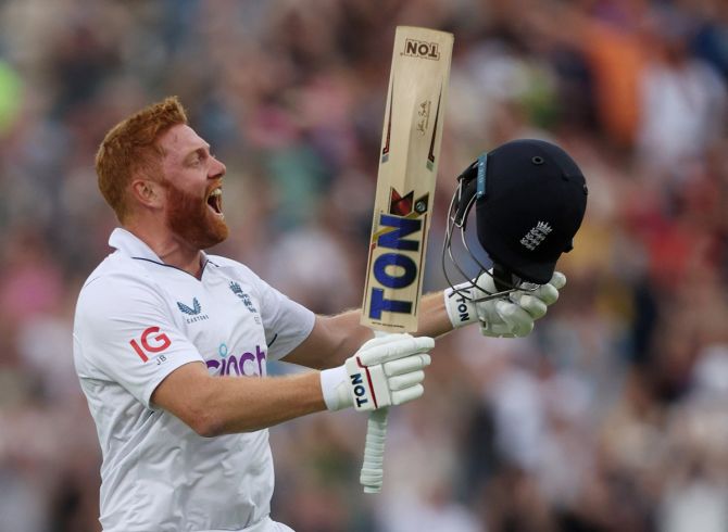 England's Jonny Bairstow celebrates his century during Day 2 in the third Test against New Zealand, at Yorkshire Cricket Ground, Leeds, on Friday.