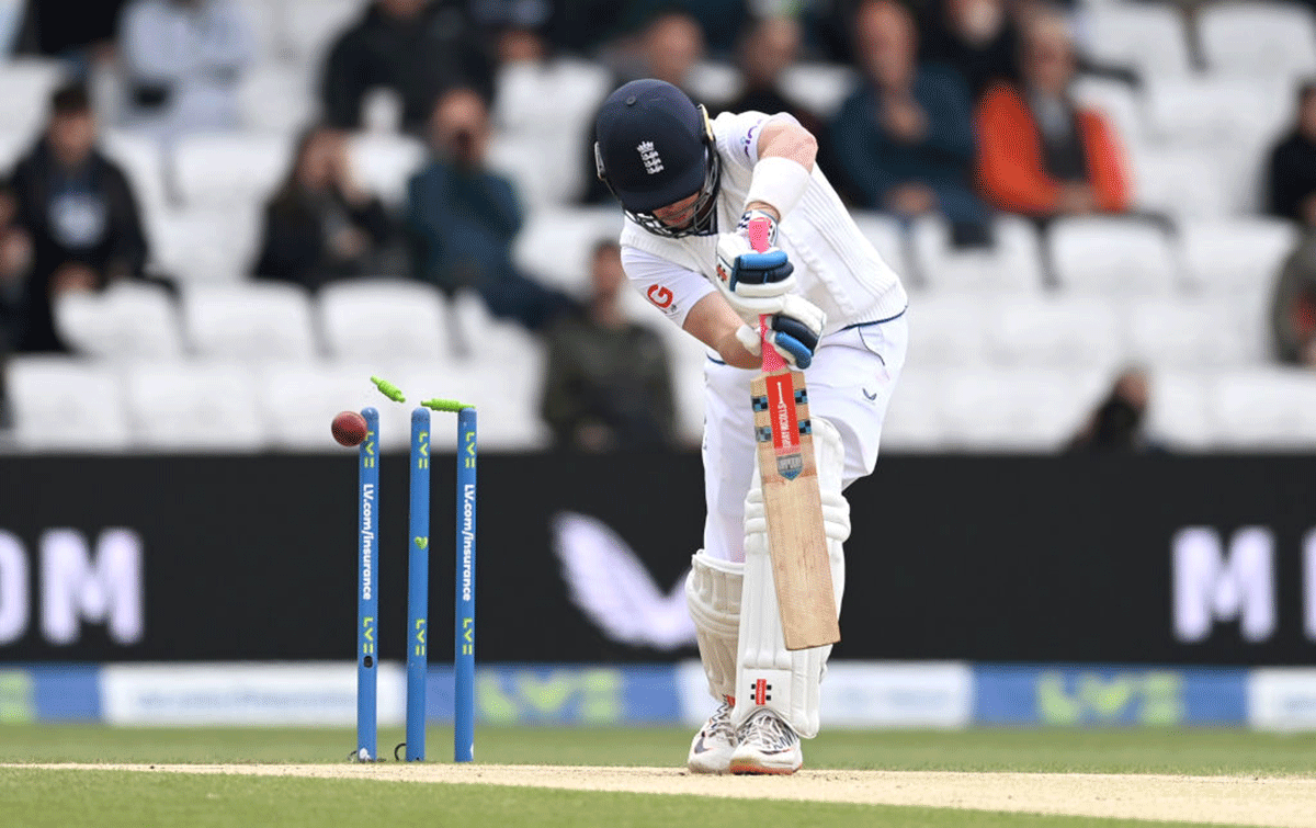 England's Ollie Pope is bowled by New Zealand's Tim Southee 