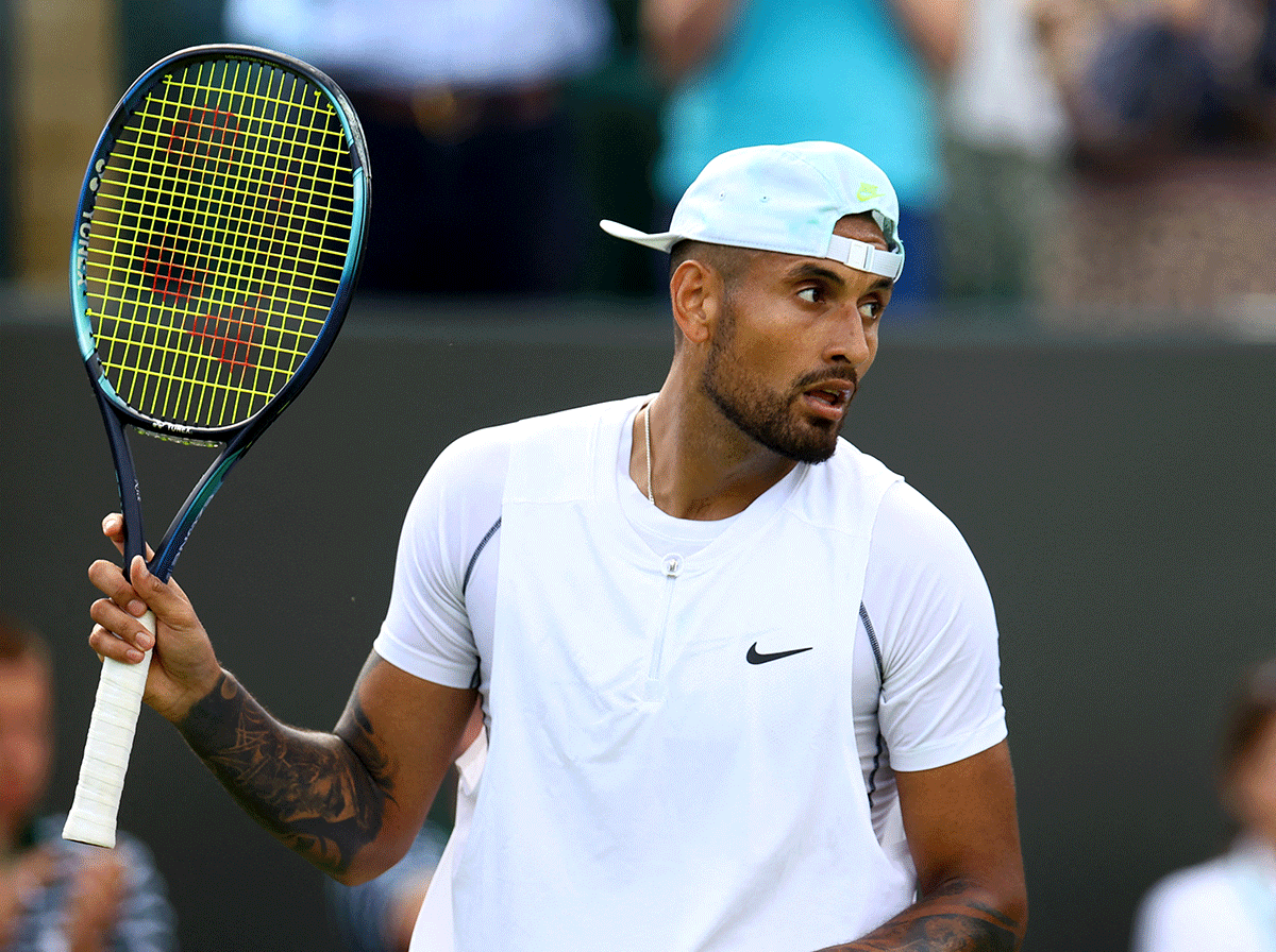 Australia's Nick Kyrgios celebrates winning his first round match against Britain's Paul Jubb