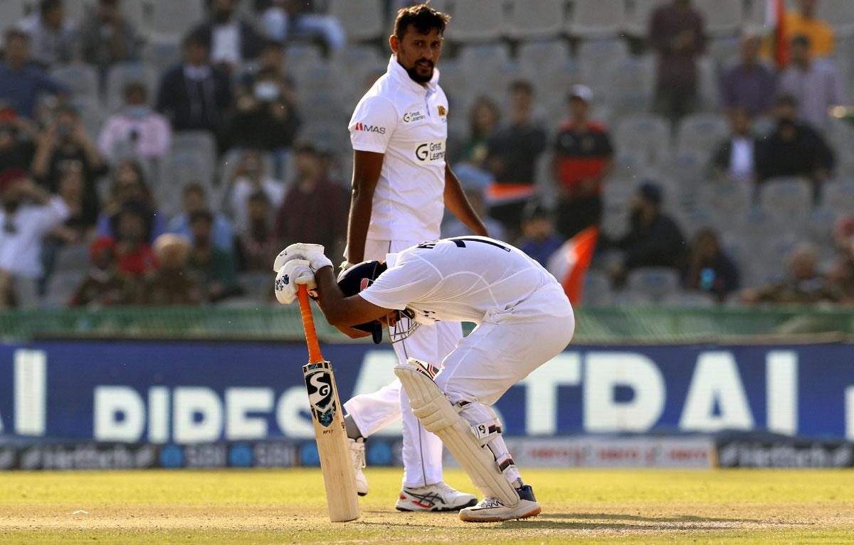 Rishabh Pant reacts after his dismissal.