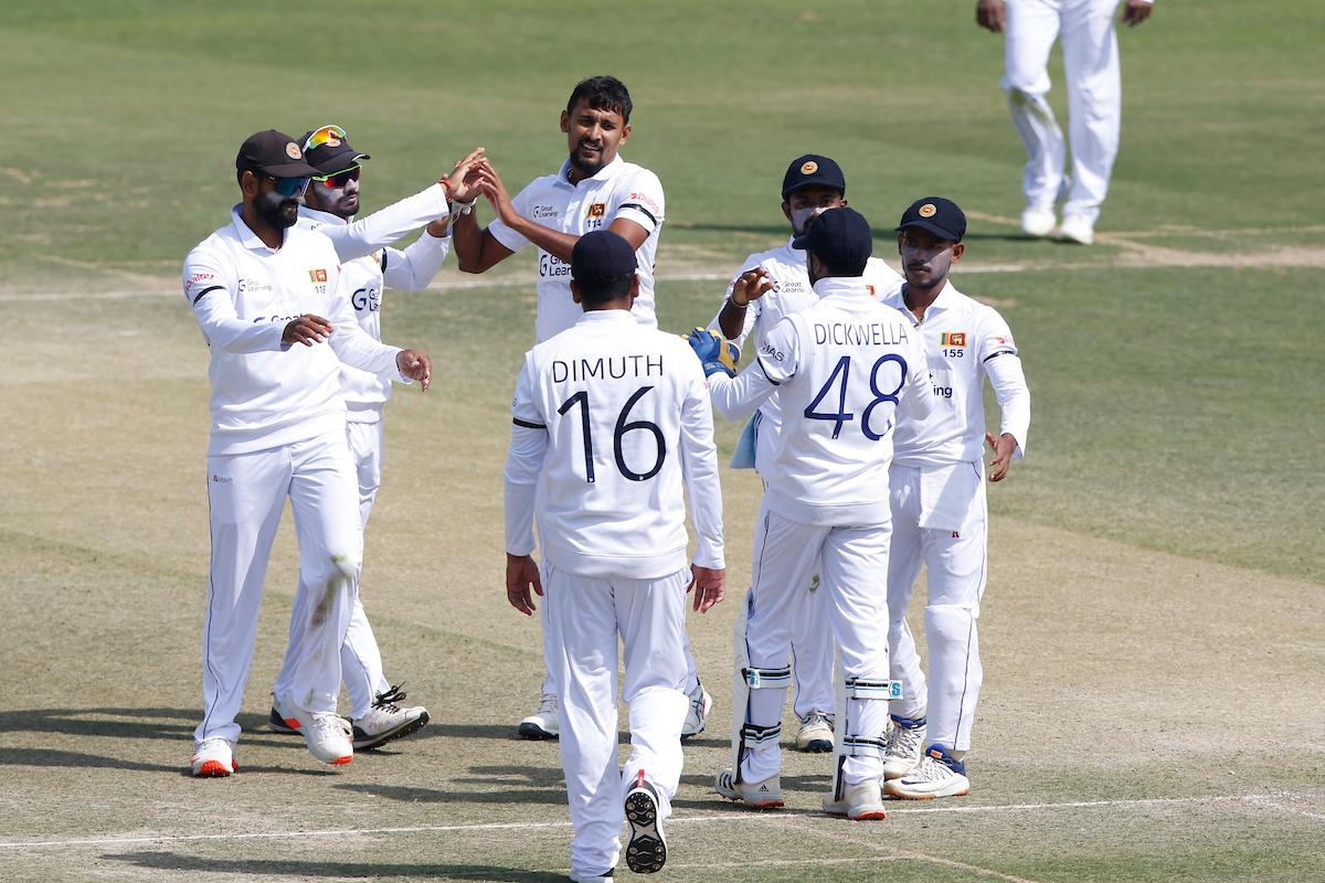 Suranga Lakmal celebrates the wicket of Ravichandran Ashwin.