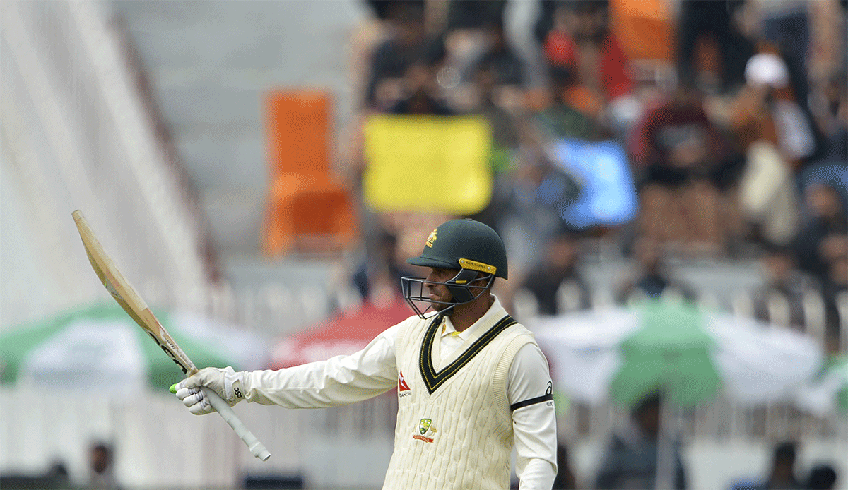 Islamabad-born Usman Khawaja missed out on what could have been his third Test hundred in five innings after fluffing a reverse sweep which otherwise had been a productive shot for the left-hander.