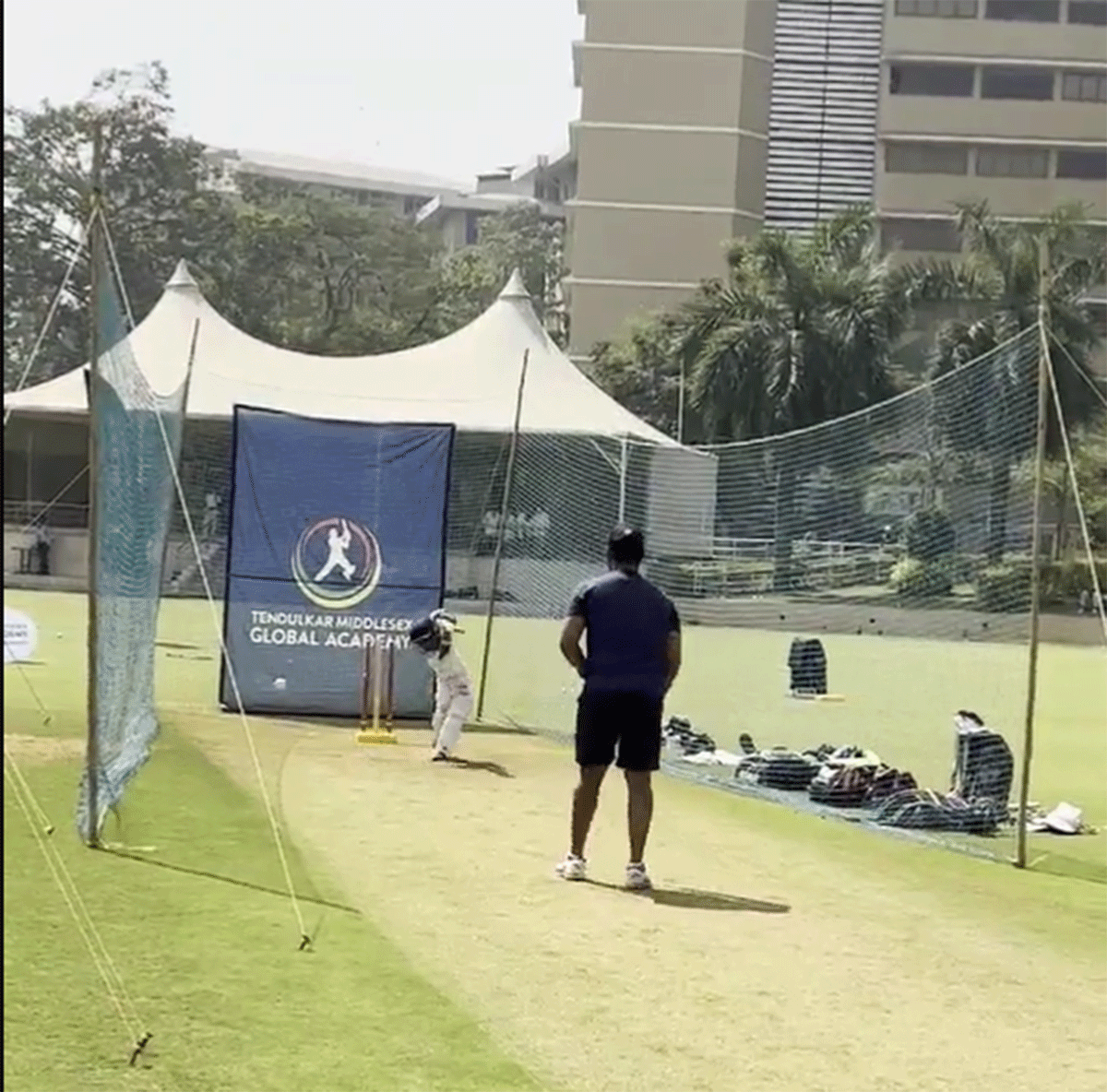 SK Shahid bats while training at the Middlesex Global Academy in Mumbai on Thursday