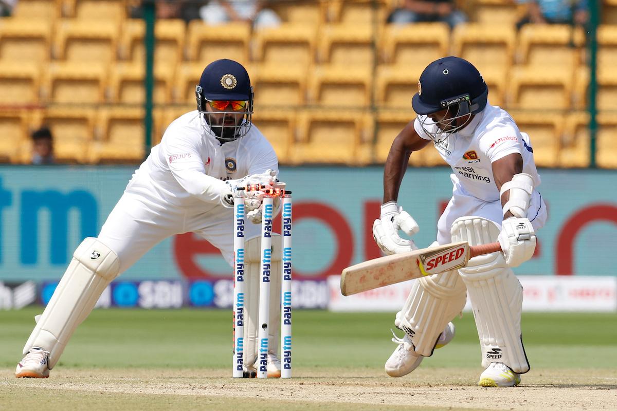 Vishwa Fernando is stumped by Rishabh Pant.