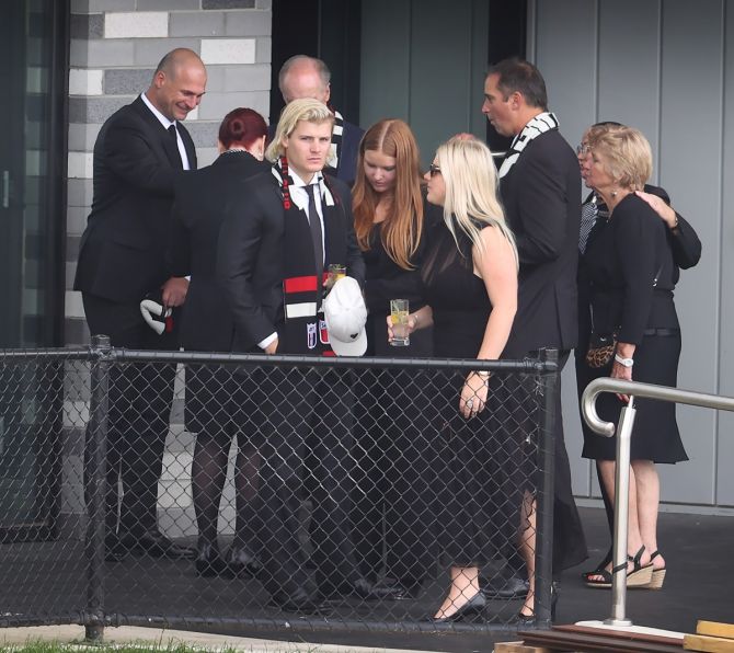 Shane Warne’s children Jackson and Brooke at the funeral service.