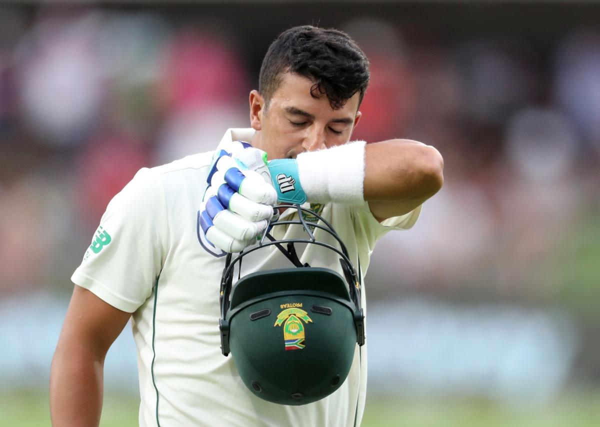 South Africa's Zubayr Hamza looks dejected as he walks off the field after his wicket is taken by England's Dom Bess