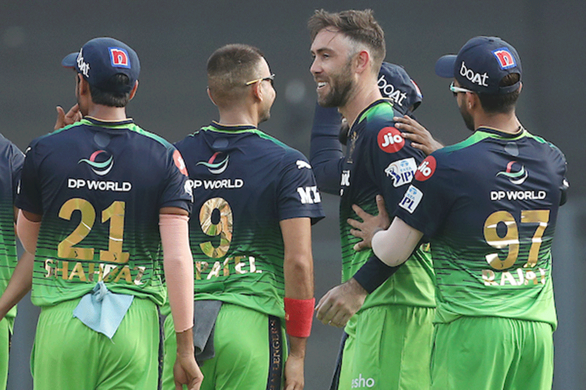 Glenn Maxwell celebrates on dismissing Abhishek Sharma for a duck