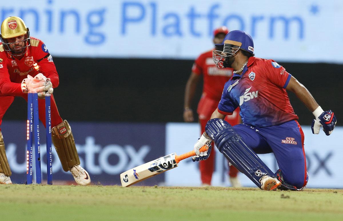 Rishabh Pant is stumped by wicketkeeper Jitesh Sharma off the bowling of Liam Livingstone