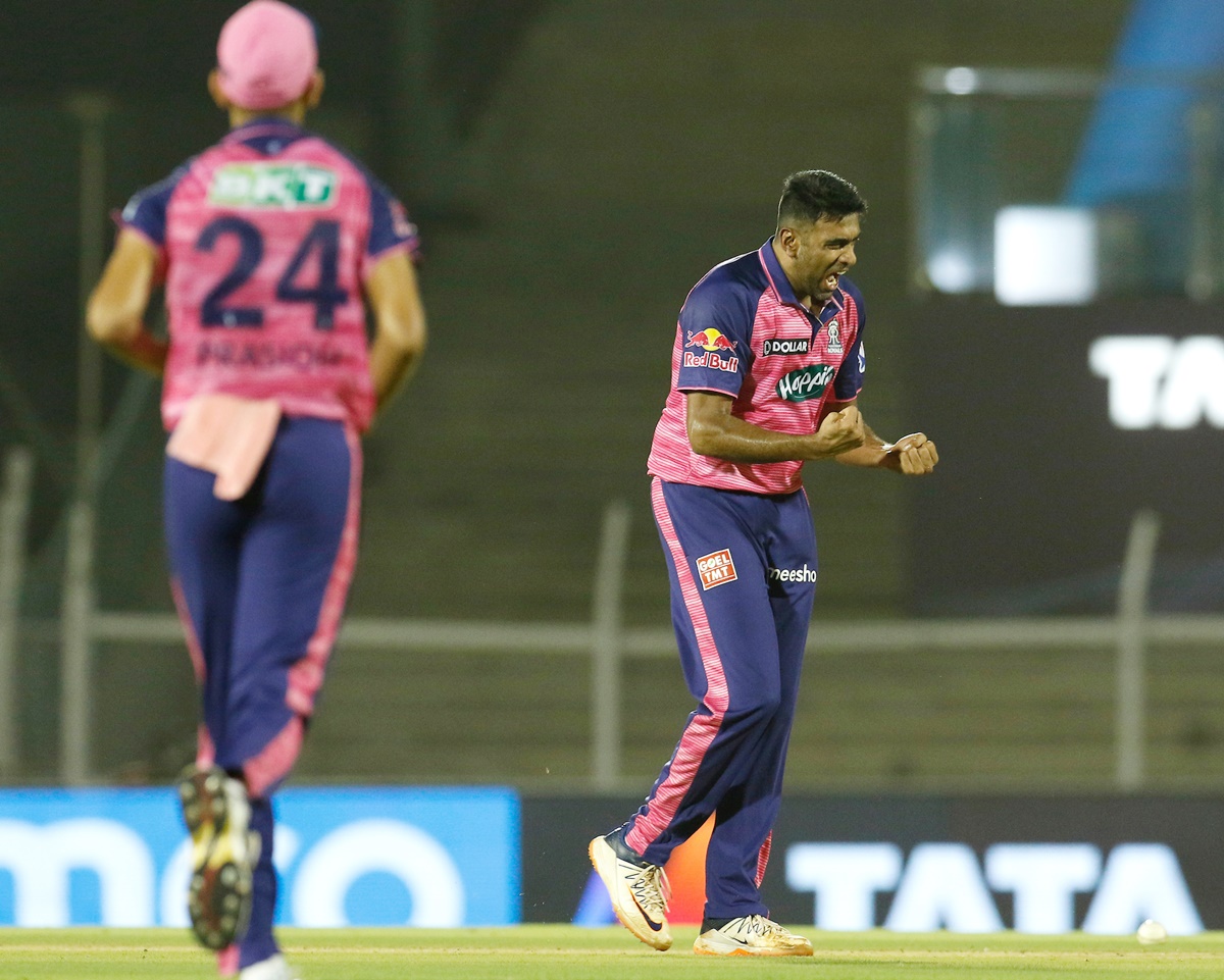 Ravichandran Ashwin celebrates the wicket of Devon Conway