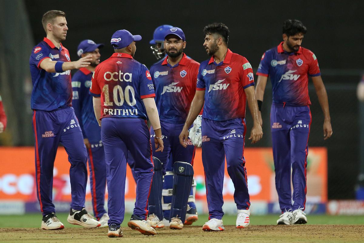 Delhi Capitals skipper Rishabh Pant reacts after Shardul Thakur dismisses Mumbai Indians batter Tim David during the IPL match at the Wankhede Stadium in Mumbai on Saturday.