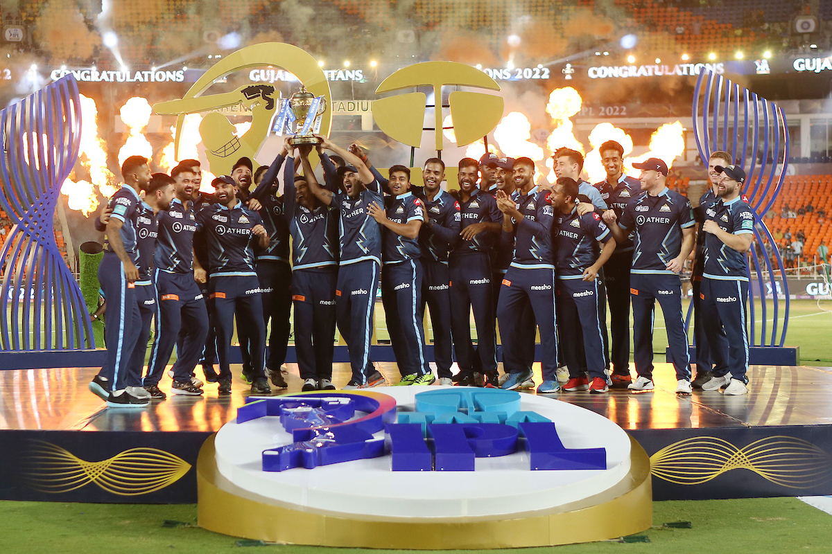 Gujarat Titans celebrate winning the IPL 2022 title after beating the Rajasthan Royals in the final