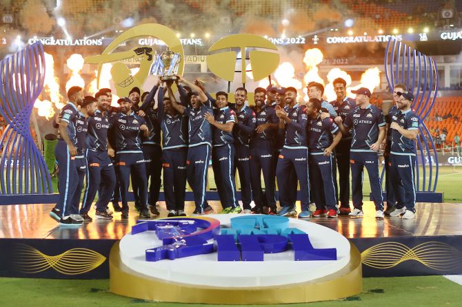  Gujarat Titans celebrate winning the IPL 2022