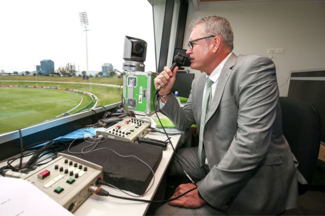 Tom Moody in the commentators box