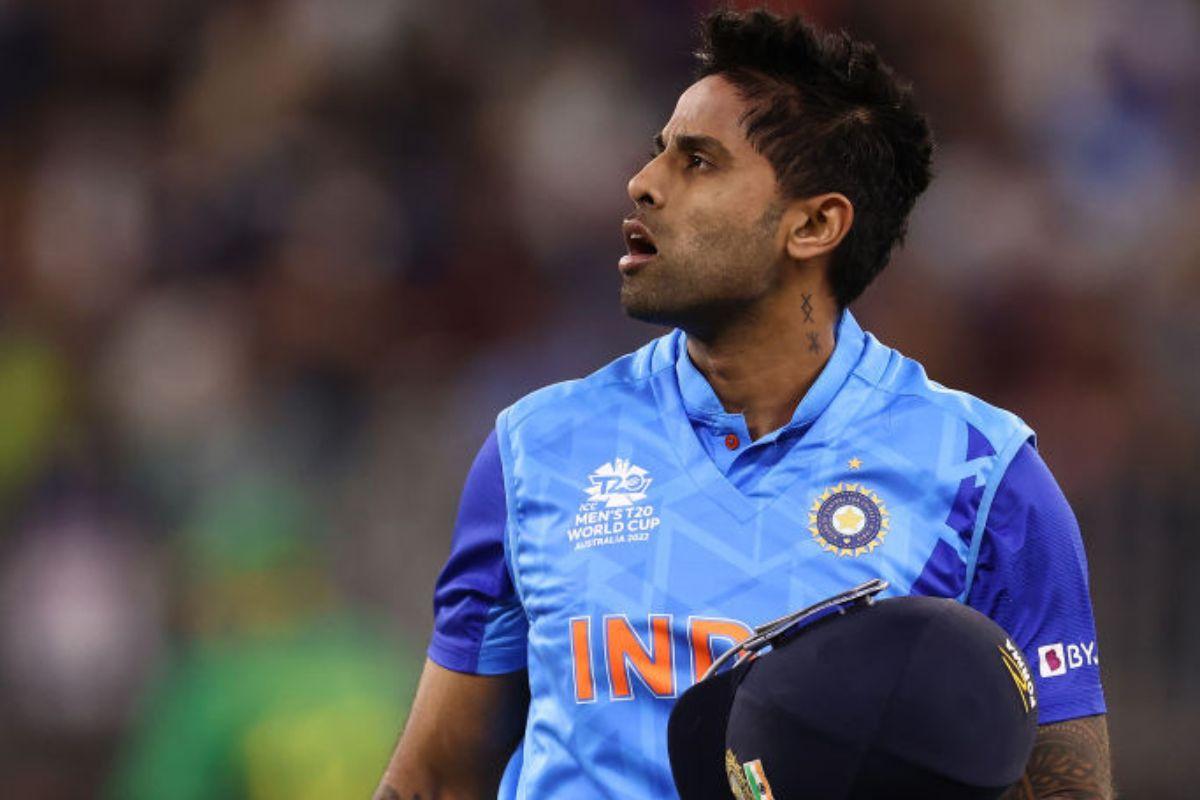 Suryakumar Yadav of India walks from the field