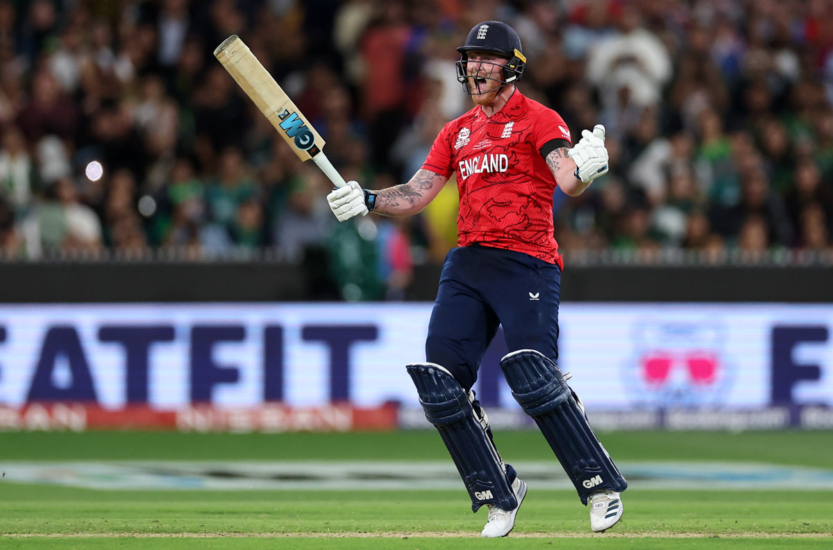  Ben Stokes celebrates after England beat Pakistan in the final to win the T20 World Cup title at the Melbourne Cricket Ground on Sunday