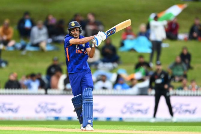 India's Shubman Gill bats during game two of the One Day International series against New Zealand.