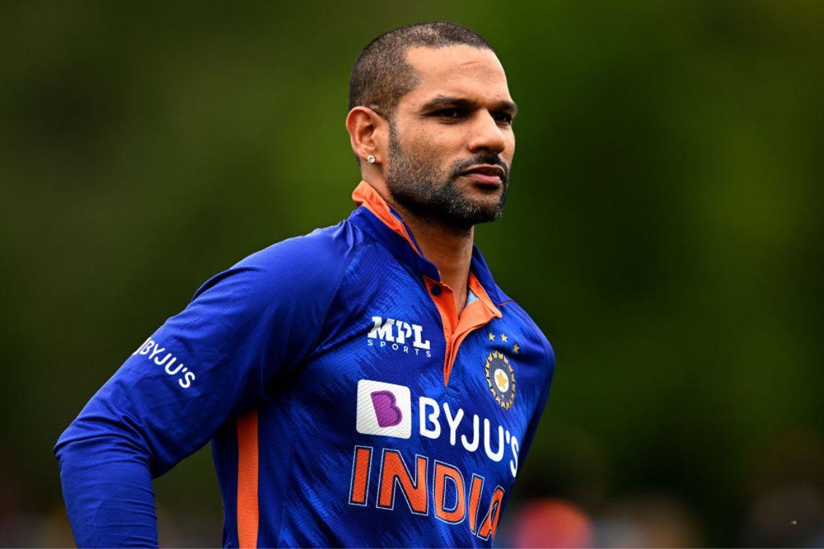 Shikhar Dhawan of India looks on.