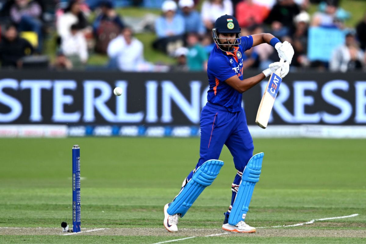 Shreyas Iyer of India bats