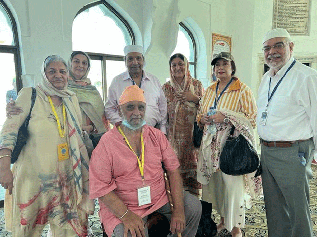 Indian cricket legend Bishan Singh  Bedi, former Pakistani cricketers Intikhab Alam and Shafqat Rana along with their families at the Gurudwara in Kartarpur on Wednesday 