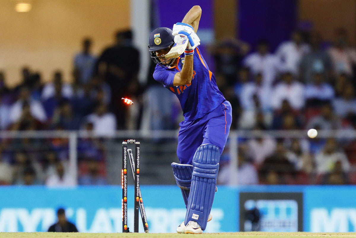 Shubman Gill is bowled by Kagiso Rabada.