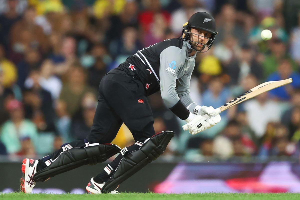 New Zealand's Devon Conway plays a shot during the ICC Men's T20 World Cup 2022