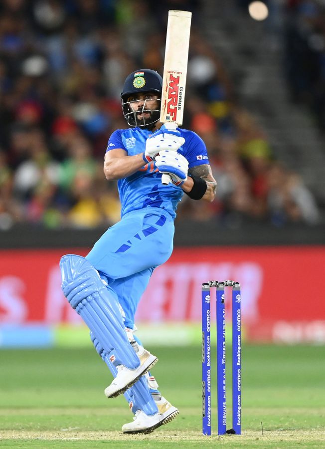 Virat Kohli bats during his explosive 82 not out off 53 balls, which included 6 fours and 4 sixes, in the T20 World Cup match against Pakistan at the Melbourne Cricket Ground on Sunday, October 22, 2022.