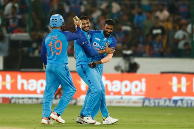 Axar Patel of India celebrates the wicket of Josh Inglis of Australia