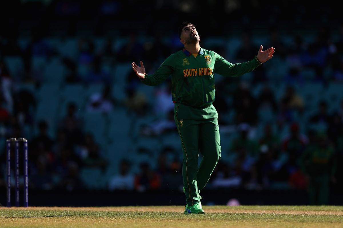 Tabraiz Shamsi celebrates dismissing Bangladesh's Nurul Hasan.