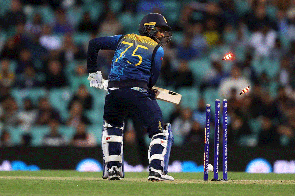 Dhananjaya de Silva is bowled by Trent Boult