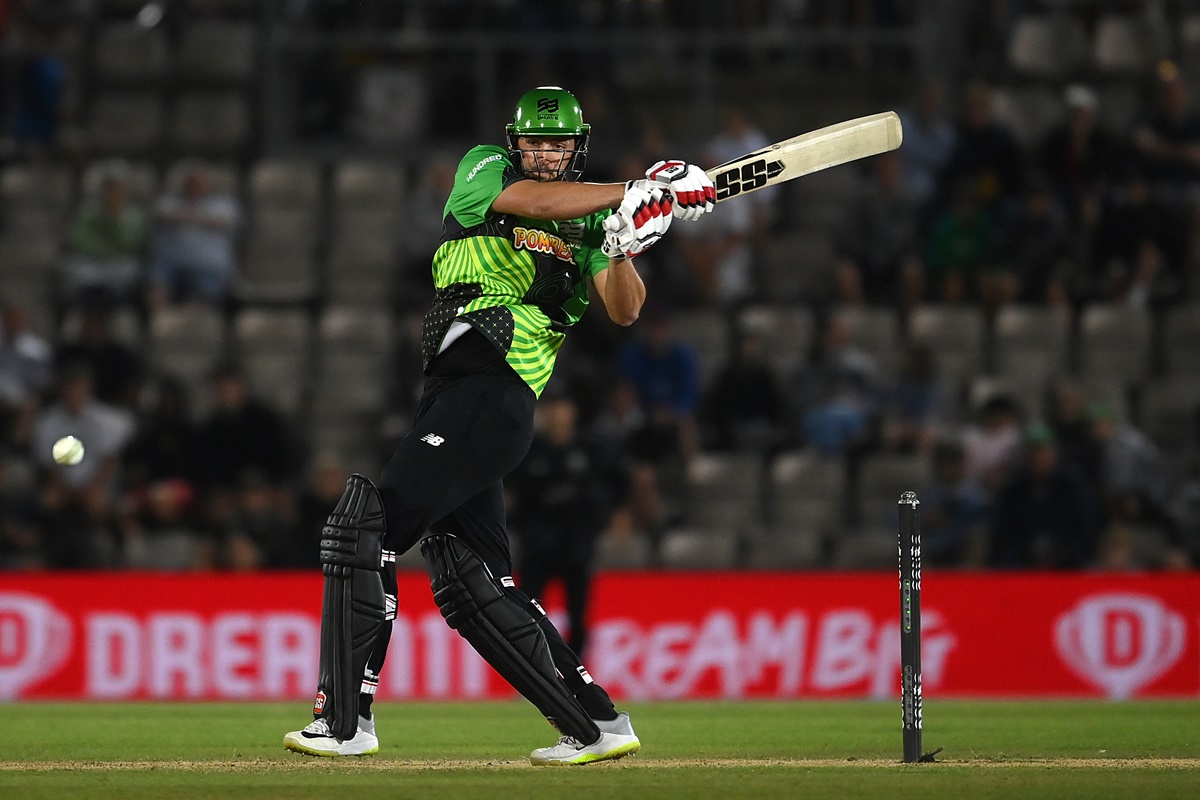 Southern Brave's Tim David in action during The Hundred match against Manchester Originals, at Ageas Bowl in Southampton, England, on August 18, 2022 .