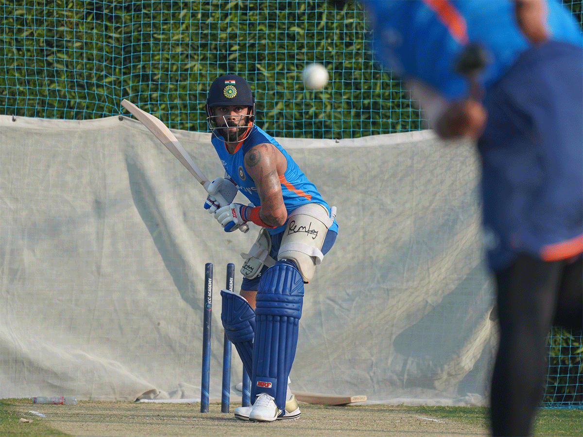 Virat Kohli bats in the nets on Saturday