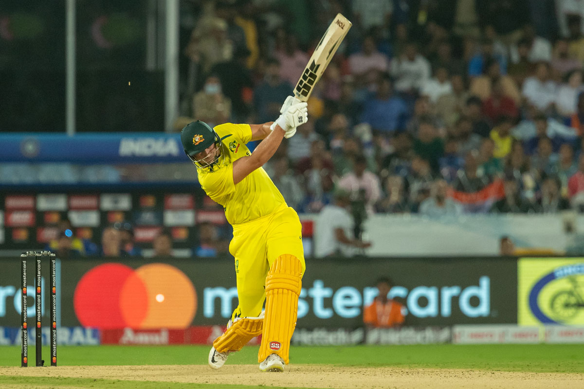Australia's Tim David plays a shot during the third T20 cricket match  between India and Australia, in Hyderabad, India, Sunday, Sept. 25, 2022.  (AP Photo/Mahesh Kumar A Stock Photo - Alamy