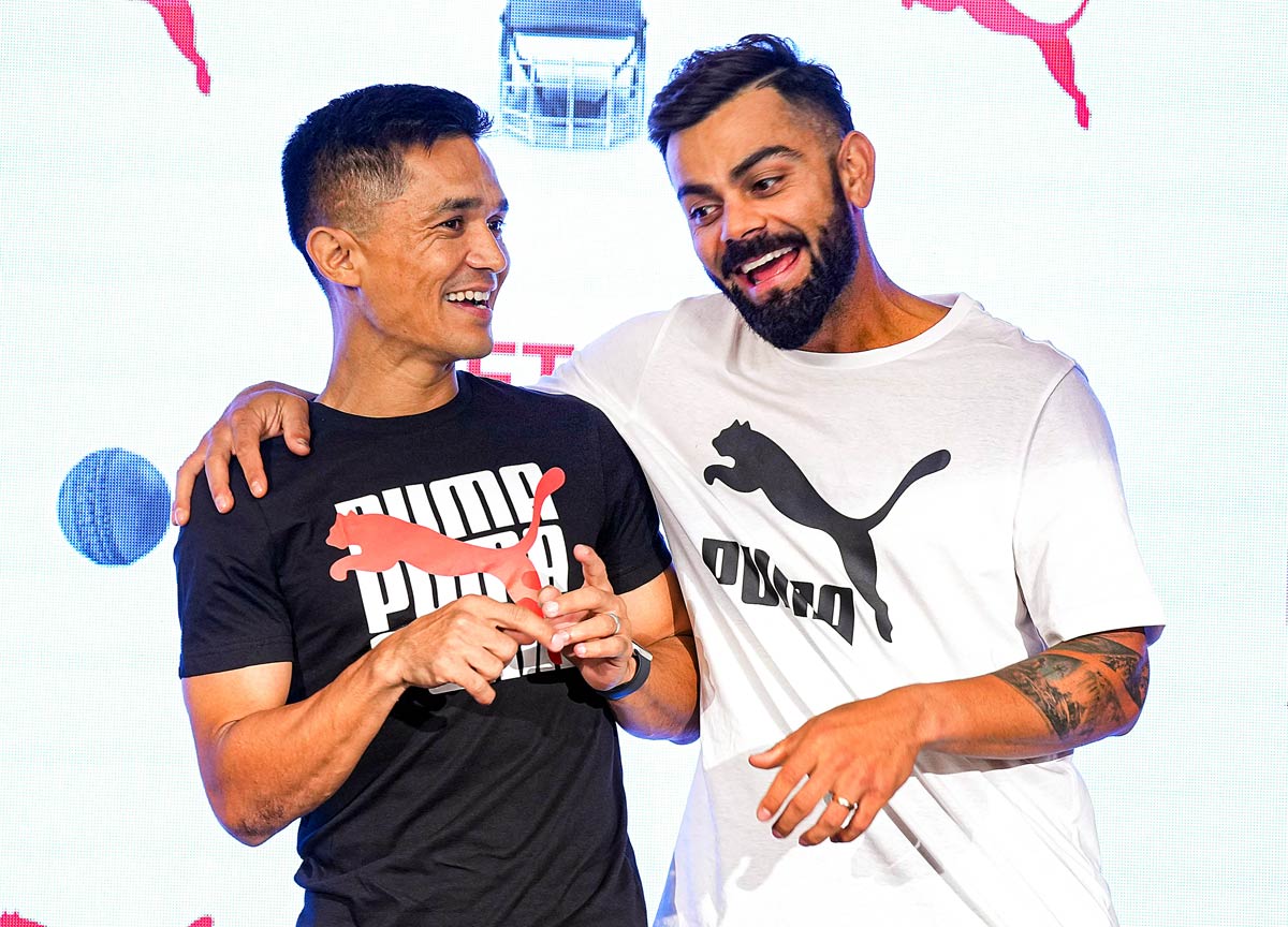 Sunil Chhetri and Virat Kohli at the Let There Be Sport event in Bengaluru, March 31, 2023