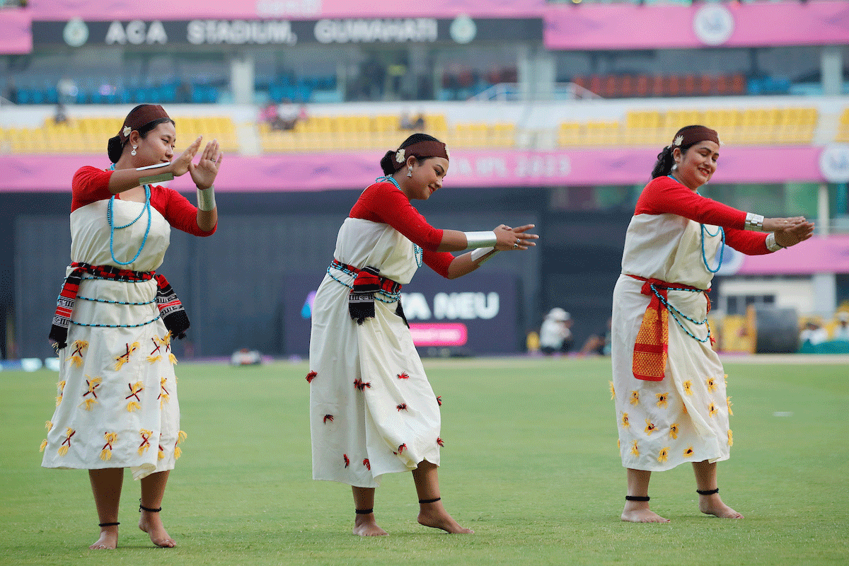 Traditional Assamese Dance in Guwahati ahead of the Indian Premier League match between Rajasthan Royals and Punjab Kings on Wednesday