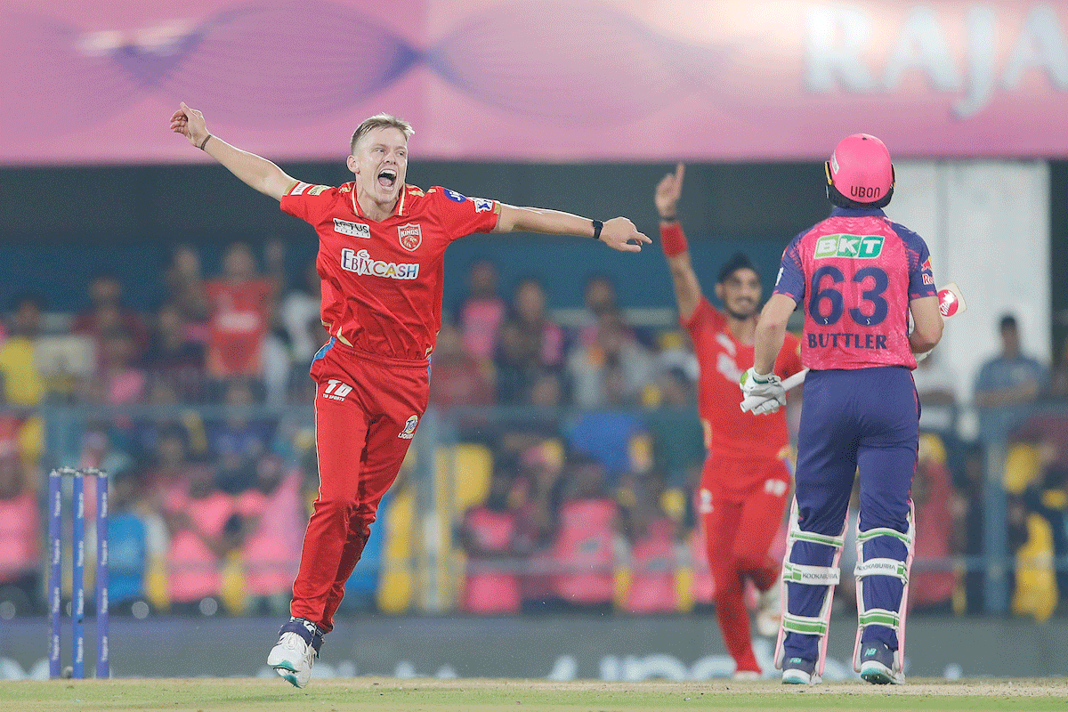 Punjab Kings' Nathan Ellis on taking a catch on his follow through to dismiss Rajasthan Royals' Jos Buttler