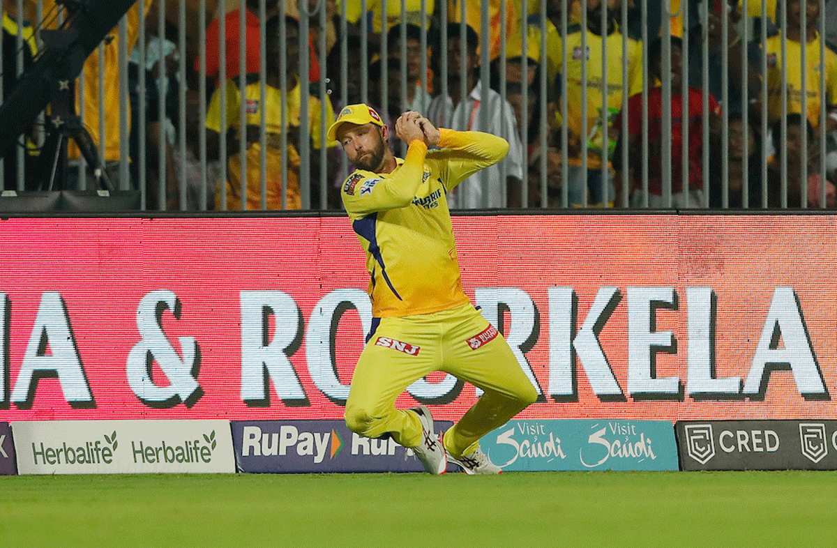 Devon Conway takes a catch to dismiss Devdutt Padikkal