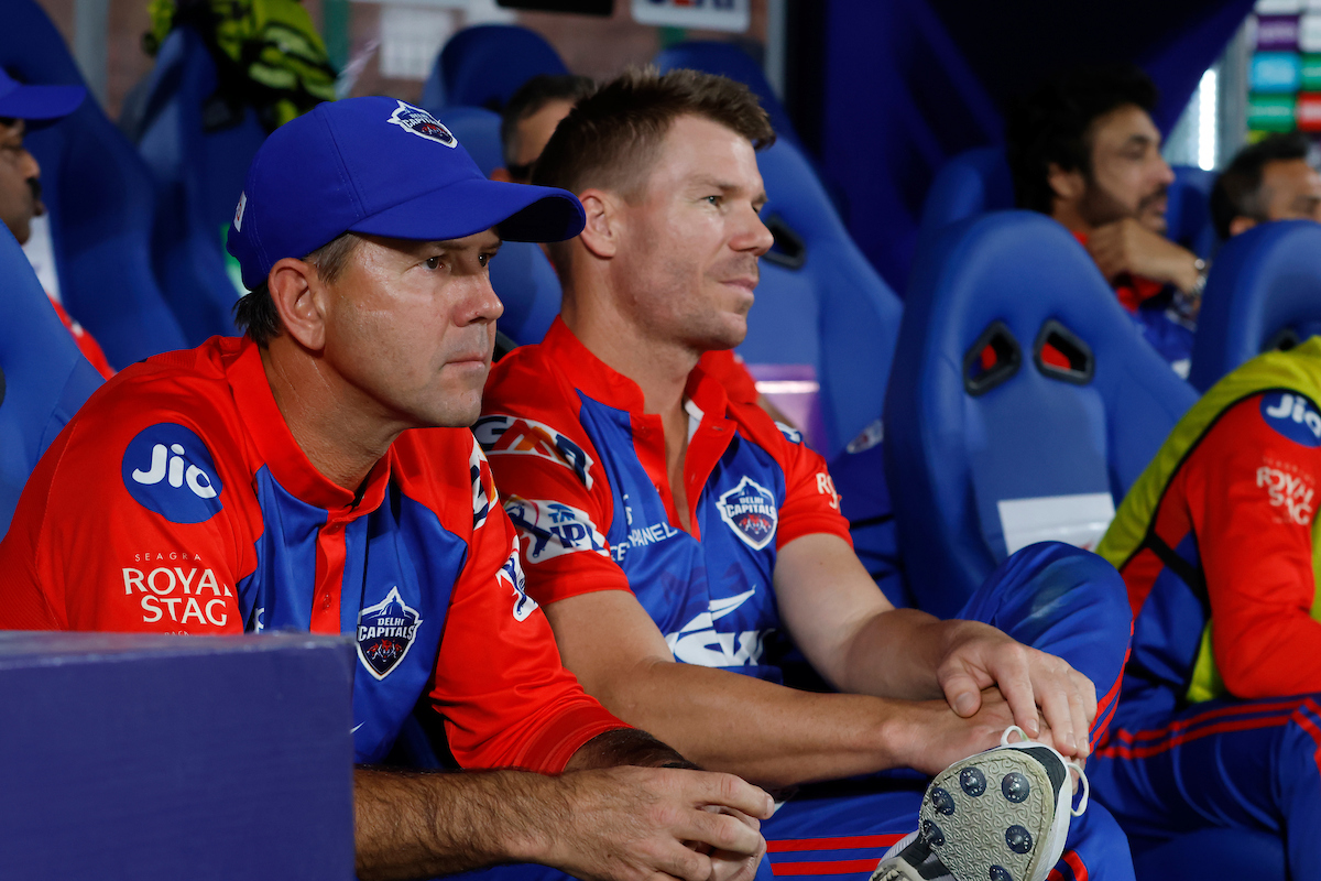 Chief coach Ricky Ponting and skipper David Warner watch helplessly as Delhi Capitals implode in the run-chase against SunRisers Hyderabad, at the Arun Jaitley stadium in Delhi on Saturday.