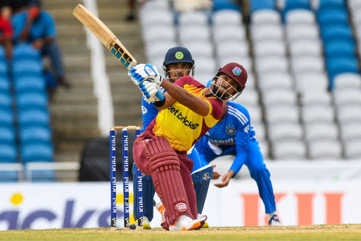 Nicholas Pooran in action in the 1st T20I against India on Thursday